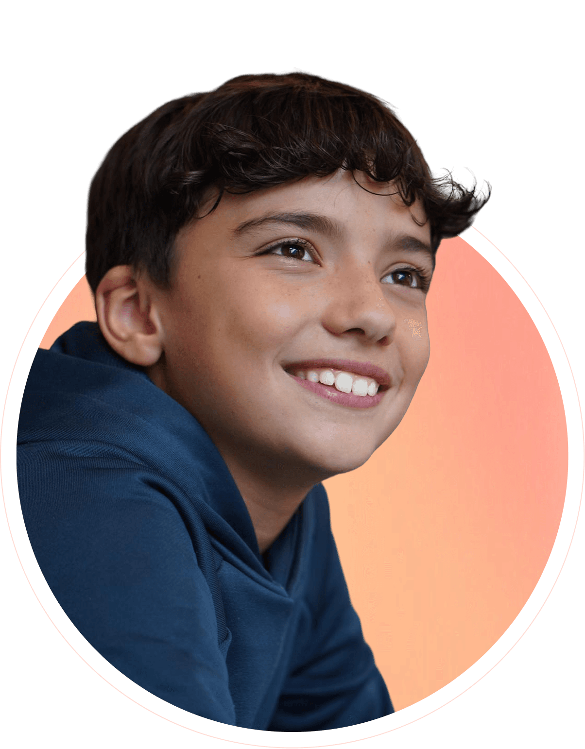 A smiling student looking up hopefully